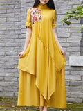 Female Patchwork Floral Embroidered Ethnic Style Chiffon Dress