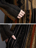 Ethnic Style Multicolor Stripe Round Neck Holiday Dress for Lady