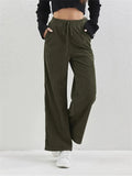 Ladies Elastic Waist Army Green Corduroy Pants