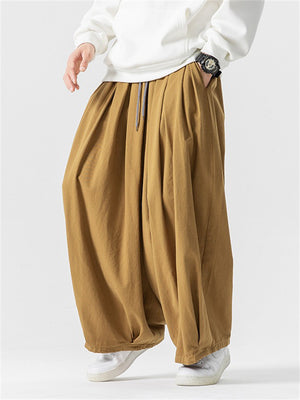 Simple Relaxed Fit Drawstring Wide Leg Pants for Men