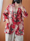 Women's Stylish One Button 3/4 Sleeve Red Floral Blazer