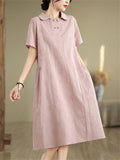 Elegant Lapel Short Sleeve Jacquard Dress for Women