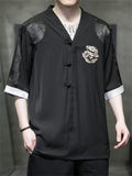 Men's Summer Retro Golden Dragon V Neck Half Sleeve Shirt