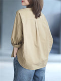 Relaxed Pure Color Female Long Sleeve Pocket Shirts