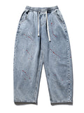 Chic Red White Ink Dot Drawstring Blue Jeans for Men