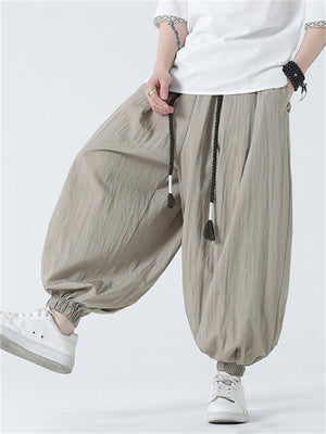 Men's Braided Drawstring Cotton Linen Baggy Harem Pants