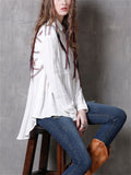 Female Chic Embroidery Button Up Irregular Hem White Shirt