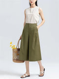 Semi-Elastic Slimming Wide Leg Cropped Pants for Ladies