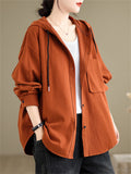 Casual Plain Drawstring Hooded Shirts for Women