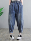 Women's Leisure Regular Fit Loose Blue Denim Pants