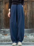 Women's Zen Style Warm Plush Lined Linen Long Pants for Winter