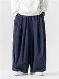 Simple Relaxed Fit Drawstring Wide Leg Pants for Men