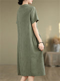 Elegant Lapel Short Sleeve Jacquard Dress for Women