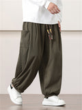 Loose Fit Braided Drawstring Corduroy Pants for Men