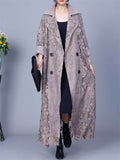 Women's Spring Luxury Lace Embroidery Bouble-Breasted Long Coat