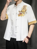 Chinese Style Hanfu Men's Golden Dragon Embroidery Knot Button Shirt