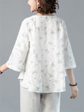 Women's Mini Flower Print 3/4 Sleeve Oversized Shirt