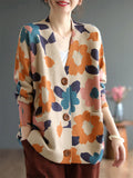 New Vintage Printed Women's Autumn Knitted Floral Jackets