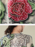 Women's Vintage Floral Print Rhinestone Hollow Out Half Sleeve Shirt