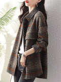 British Style Plaid Lapel Chest Pocket Woolen Jacket for Female