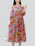 Spring Flower Print Hooded Long Dress for Women