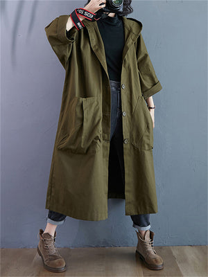 Women's Oversized Hooded Windbreaker Jacket with Pockets