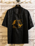 Men's Vintage Golden Crane Embroidery Summer Short Sleeve Shirt