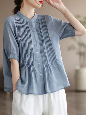 Women's Cozy Short Sleeved Linen Ramie Blouse Shirts