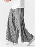 Men's Chinese Style Striped Wide Leg Linen Pants