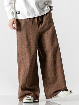 Relaxed Fit Cotton Linen Striped Pants for Men