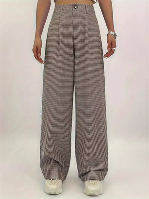 Female Leisure Black & Brown Plaid Wide Leg Trousers