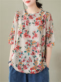 Women's Summer Colorful Floral Hollow Out Half Sleeve Shirt