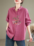 Women's Vibrant Flowers Embroidered Turn-down Collar Shirt