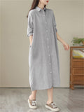 Comfortable Female Casual Long-sleeved Striped Shirtdress