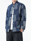 Streetwear Vintage Plaid Denim Jacket for Male