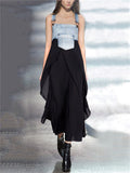 Denim Chiffon Patchwork Overall Dress for Women