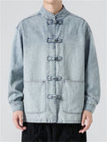 Men's Trendy Stand Collar Patch Pocket Washed Denim Jacket