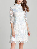 Ladies Classy Flower Embroidered A-line Cheongsam Dress