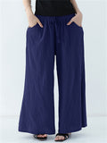 Women's Spring Summer Plain Cotton Linen Straight-Leg Pants