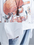Women's Casual Cartoon Babe Print Mid-Length Cotton T-shirt