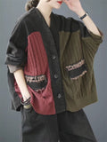 Female Distressed Patchwork Splicing Knitted Coats