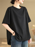 Plus Size Loose Side Split Solid Color T-shirts for Women