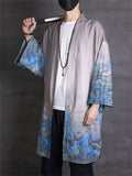 Men's Vintage Landscape Print Long Sleeve Cardigan Vacation Shirt