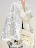 Women's Vintage Faux Fur Stand Collar Embroidery Coat