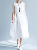 Cozy Flowy Cotton Linen Midi Sundress for Women