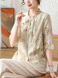 Women's Spring Blossoms Hanzi Print Chiffon Shirt