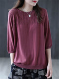 Casual Pullover 3/4 Sleeve Knitted Shirt for Women