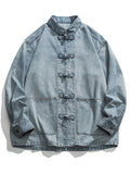 Men's Trendy Stand Collar Patch Pocket Washed Denim Jacket