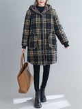 Ladies Fashion Plush Lined Plaid Coat with Hood