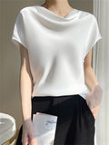 Ladies French Style Elegant Short Sleeve Satin Shirts